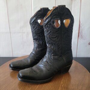 Semental Black Leather Embroidered Western Boots, Women’s Sz 7, Square Toe, EUC